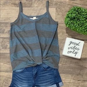 Navy/gray stripe tank with cinch